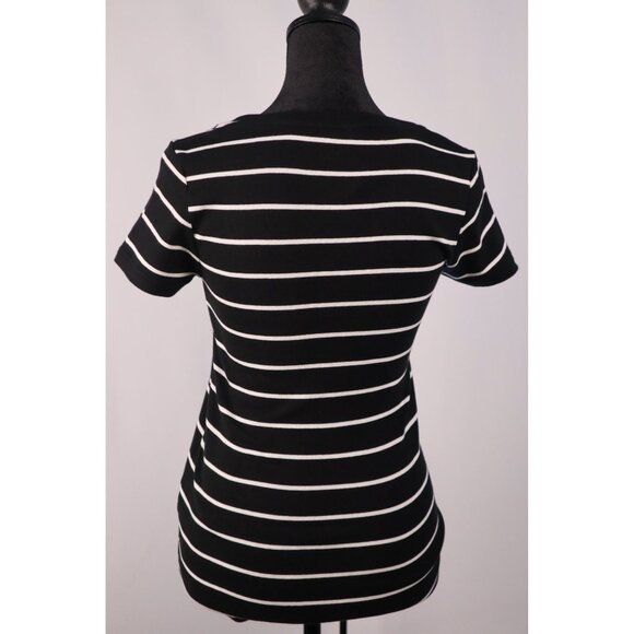 Ralph Lauren Women's Black & White Striped Scoop Neck‎ T-Shirt Size S/P Cotton - Picture 2 of 10